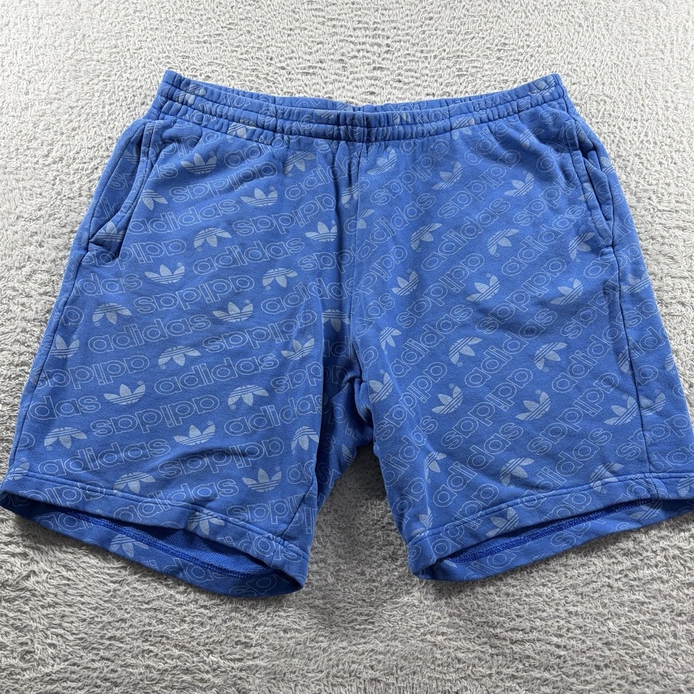 Adidas Originals Monogram Allover Print Shorts Mens Medium Blue‎ AOP Sweat